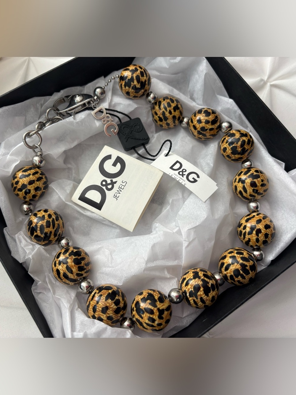 Dolce & Gabbana Jewels Leopard Print Beaded Necklace, NWT; Box included.